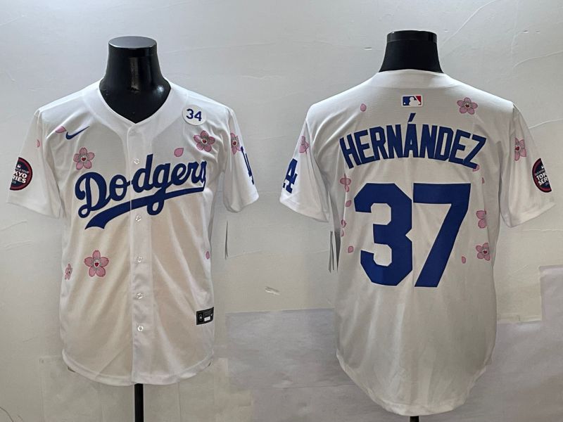 Men Los Angeles Dodgers 37 Hernandez White Sakura Edition 2025 Nike MLB Jersey style 7